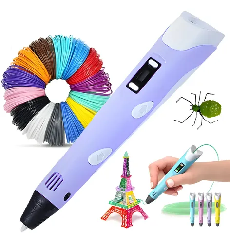 Caneta 3d Impressora Profissional Infantil Com Refil E Cabo Usb - Lilás