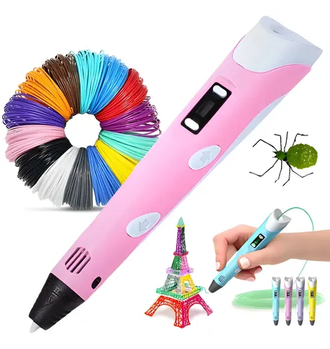 Caneta 3d Impressora Profissional Infantil Com Refil E Cabo Usb - Rosa
