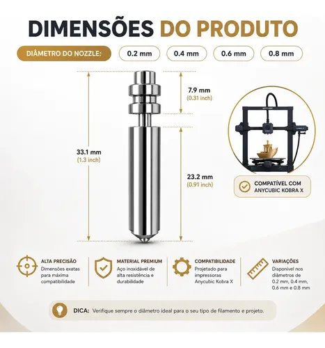 Bico Nozzle Impressora 3d Bimetálico Hotend 0.4mm