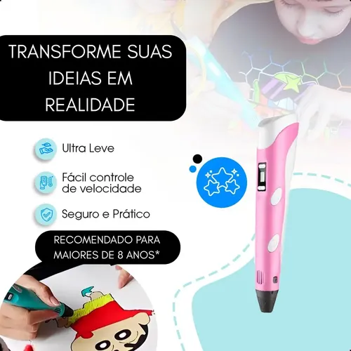 Caneta 3d Impressora Profissional + Refil +cabo Usb Infantil