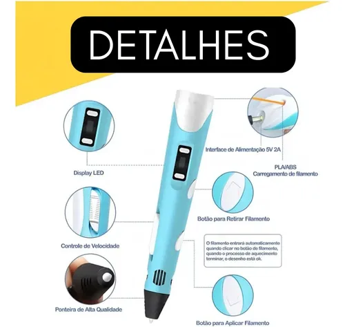 Caneta 3d Impressora Profissional + Refil +cabo Usb Infantil