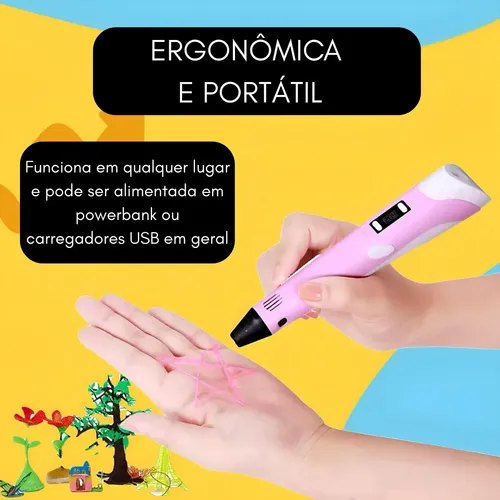 Caneta 3d Impressora Profissional + Refil +cabo Usb Infantil
